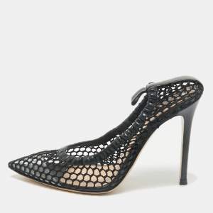 Gianvito Rossi Black Mesh and Leather Trim Alisia Pointed Toe Pumps Size 38