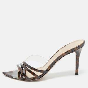 Gianvito Rossi Transparent/Brown Patent Leather and PVC Elle Slide Sandals Size 37.5