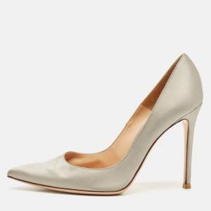 Gianvito Rossi Grey Satin Gianvito Pointed Toe Pumps Size 38.5