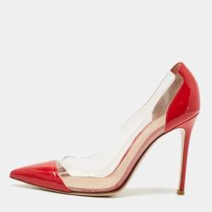 Gianvito Rossi Red/Transparent Patent Leather and PVC Plexi Pumps Size 39