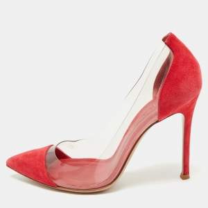 Gianvito Rossi Red Suede and PVC Plexi Pumps Size 36.5