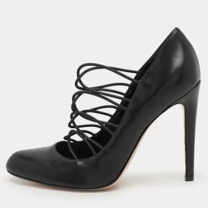 Pre Owned Gianvito Rossi Black Leather Strappy Pumps Size 38.5
