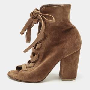 Gianvito Rossi Brown Suede Ankle Length Boots Size 37.5