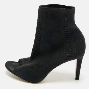 Pre Owned Gianvito Rossi Black Knit Fabric Peep Toe Ankle Length Boots Size 41