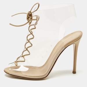 مملوكة مسبقًا Gianvito Rossi Beige PVC And Leather Helmut Lace Up Boots Size 39