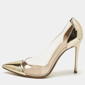 Pre Owned Gianvito Rossi Gold/Transparent Patent Leather and PVC Plexi Pumps Size 41