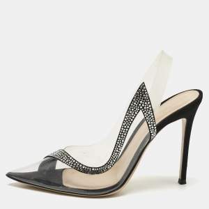 Gianvito Rossi Black PVCand Satin Crystal Embellished Hortensia Pumps Size 41