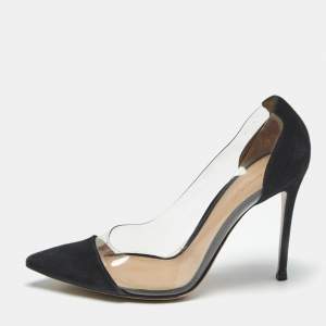 Pre Owned Gianvito Rossi Black/Transparent Suede and PVC Plexi Pumps Size 41