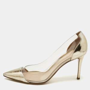 Pre Owned Gianvito Rossi Gold/Transparent  Leather and PVC Plexi Pointed Toe Pumps Size 41