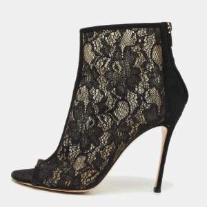 Pre Owned Gianvito Rossi Black Lace and Mesh Ankle Length Boots Size 39