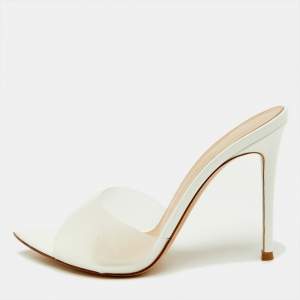 Gianvito Rossi Transparent PVC and Patent Leather Elle Slide Sandals Size 37.5
