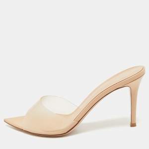 Pre Owned Gianvito Rossi Beige PVC Elle Slide Sandals Size 39.5