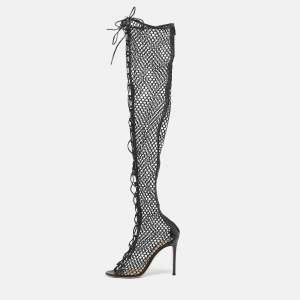 Pre Owned Gianvito Rossi Black Leather and Mesh Over The Knee Boots Size 38