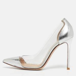 Pre Owned Gianvito Rossi Transparent/Silver Leather and PVC Plexi Pumps Size 38