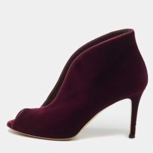 Pre Owned Gianvito Rossi Burgundy Velvet Vamp Platform Booties Size 38.5