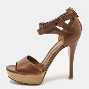 Pre Owned Gianvito Rossi Brown Leather Platform Ankle Strap Sandals
