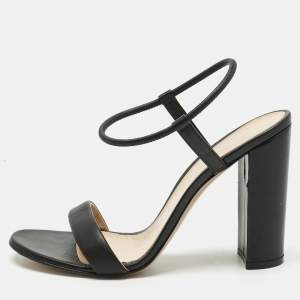 Pre Owned Gianvito Rossi Black  Leather Block Heel Ankle Wrap Sandals Size 41