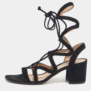 Pre Owned Gianvito Rossi Black Suede Gladiator Block Heel Sandals Size 39