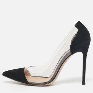 Pre Owned Gianvito Rossi Black/Transparent Suede and PVC Plexi Pumps Size 37