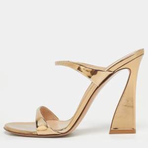 Pre Owned Gianvito Rossi Gold Patent Leather Aura Slide Sandals Size 39