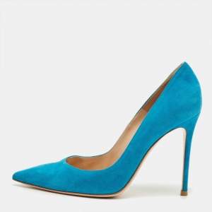 Pre Owned Gianvito Rossi Blue Suede Portofino Pumps Size 39