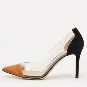 Pre Owned Gianvito Rossi Black/Brown Suede and PVC Plexi Pointed Toe Pumps Size 36