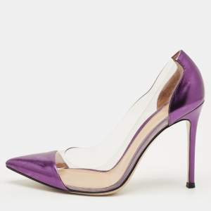 Pre Owned Gianvito Rossi Metallic /Transparent Patent Leather and PVC Plexi Pumps Size 37.5