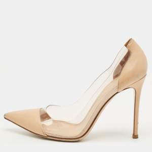 Pre Owned Gianvito Rossi Beige Leather and PVC Plexi Pointed Toe Pumps Size 39