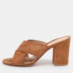 Pre Owned Gianvito Rossi Brown Suede Slide Sandals Size 38.5