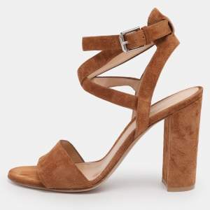 Pre Owned Gianvito Rossi Brown Suede Ankle Strap Sandals Size 38.5