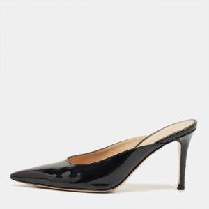 Pre Owned Gianvito Rossi Black Patent Plexi Mules Size 36