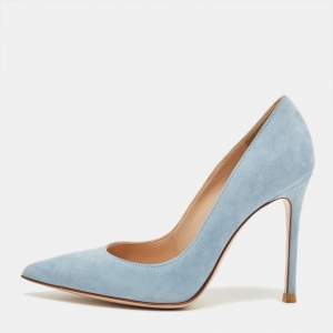 Pre Owned Gianvito Rossi Blue Suede Gianvito 85 Pumps Size 34