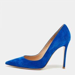 Pre Owned Gianvito Rossi Blue Suede Gianvito 105 Pumps Size 38.5