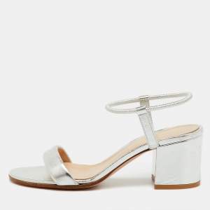 Pre Owned Gianvito Rossi Silver Metallic Leather Nikki Ankle Strap Sandals Size 36