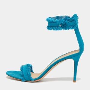 Pre Owned Gianvito Rossi Blue Suede Portofino Ankle Strap Sandals Size 39.5