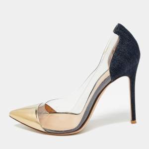 Pre Owned Gianvito Rossi Tricolor Denim and PVC Plexi Pumps Size 37.5
