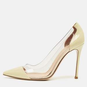 Pre Owned Gianvito Rossi Cream Patent Leather and PVC Plexi Pumps Size 37.5