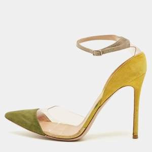 مملوكة مسبقًا Gianvito Rossi Size 39.5 Olive Green/Yellow PVC and SuedeAnkle Strap  Pumps
