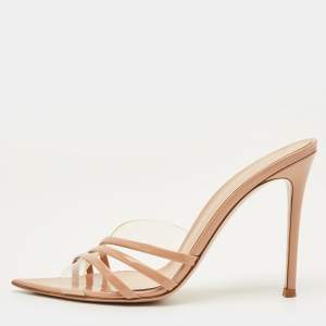 Pre Owned Gianvito Rossi Elle Size 39 Beige Patent Leather and PVC Slide Sandals