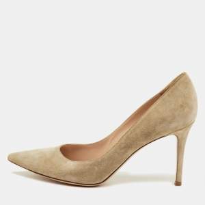 مملوكة مسبقًا Gianvito Rossi Size 40.5 Khaki Beige Suede Pointed Toe Pumps