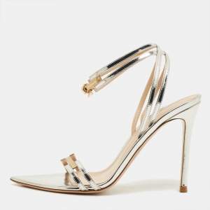 مملوكة مسبقًا Gianvito Rossi Kim Size 38 Silver Leather Ankle Strap Sandals
