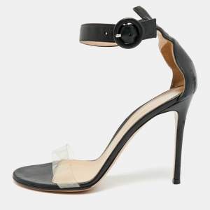 مملوكة مسبقًا Gianvito Rossi Portofino Size 41 Black Leather and PVC Ankle Strap Sandals