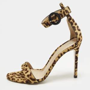 Pre Owned Gianvito Rossi Portofino Size 37 Brown Calf Hair Ankle Strap Sandals