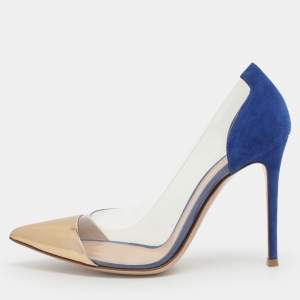 مملوكة مسبقًا Gianvito Rossi Plexi Size 38.5 Blue/Gold PVC and Suede Pumps