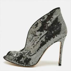 Pre Owned Gianvito Rossi Vamp Size 38.5 Silver/Black  Sequins Booties