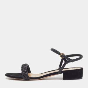 Pre Owned Gianvito Rossi Cruz Size 40.5 Black Braided Leather Flat Sandals