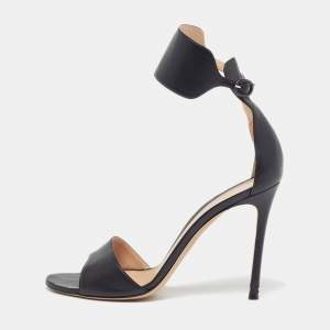 Pre Owned Gianvito Rossi Size 38.5 Black Leather Ankle Cuff Buckle Open Toe  Sandals