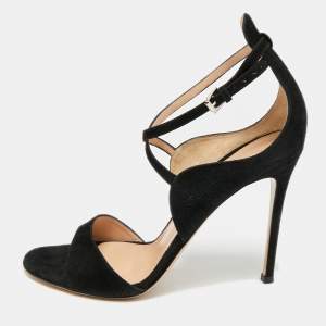 Pre Owned Gianvito Rossi Sisely Size 39 Black Suede Ankle Strap Sandals