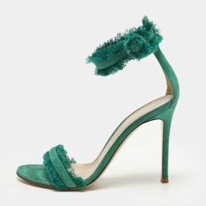 Pre Owned Gianvito Rossi Caribe Portofino Size 38.5 Green Suede Ankle Strap Sandals