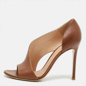 مملوكة مسبقًا Gianvito Rossi Size 38 Brown Leather Open Toe Cut Out Ankle Booties 